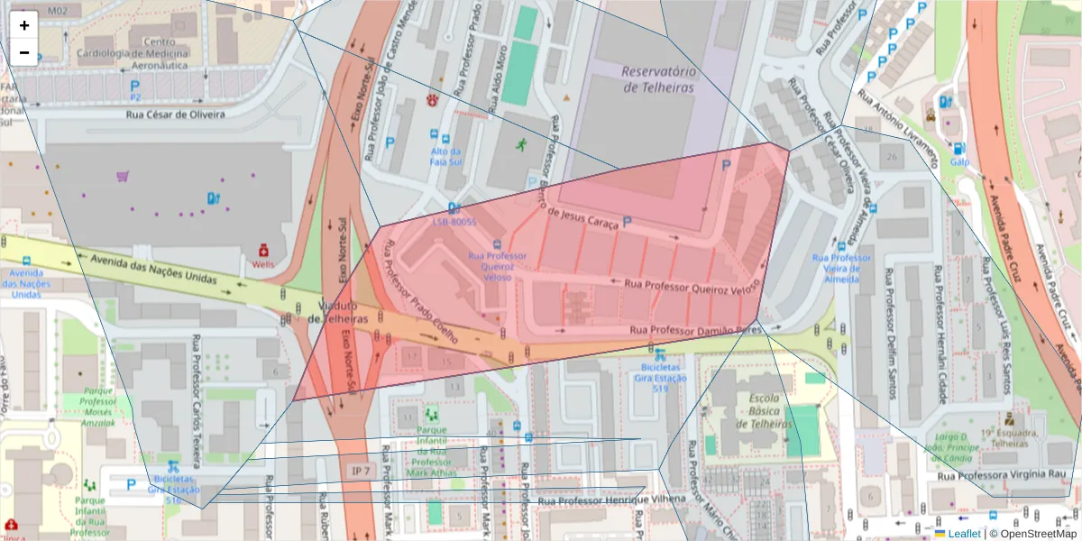 Mapa detalhado do código postal 1600-248 com limites, códigos postais vizinhos e agências dos correios