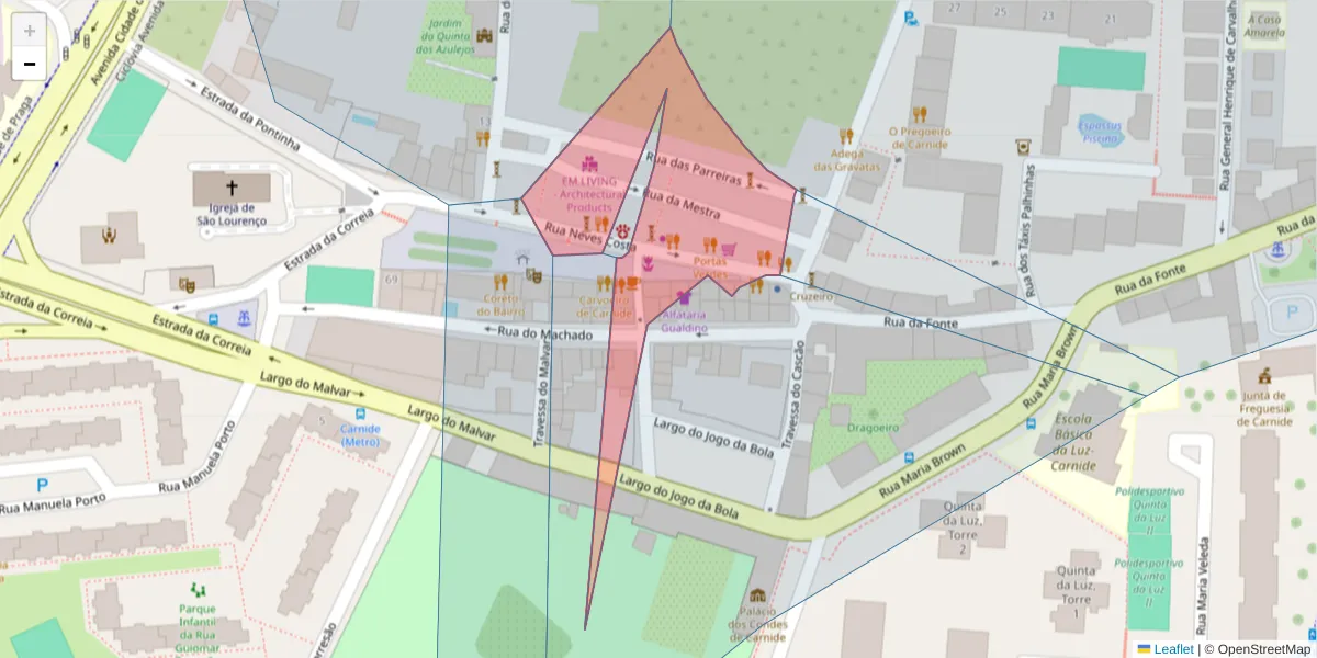 Mapa detalhado do código postal 1600-534 com limites, códigos postais vizinhos e agências dos correios
