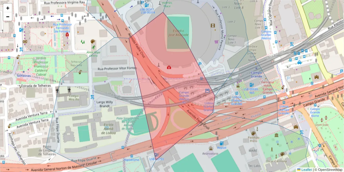Mapa detalhado do código postal 1600-618 com limites, códigos postais vizinhos e agências dos correios