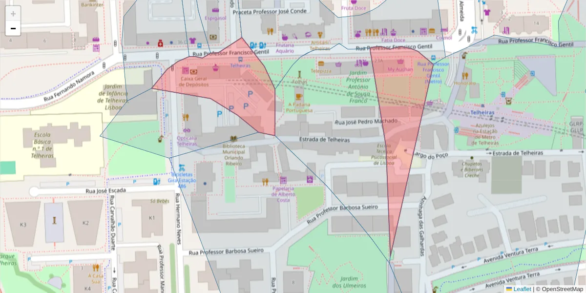 Mapa detalhado do código postal 1600-622 com limites, códigos postais vizinhos e agências dos correios
