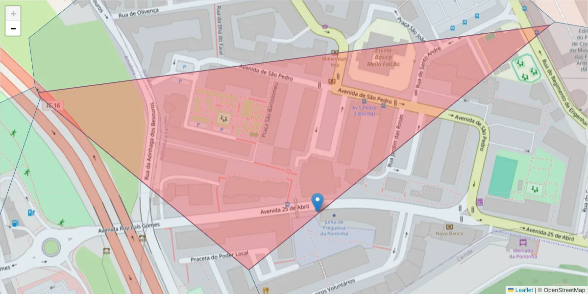 Mapa detalhado do código postal 1675-165 com limites, códigos postais vizinhos e agências dos correios
