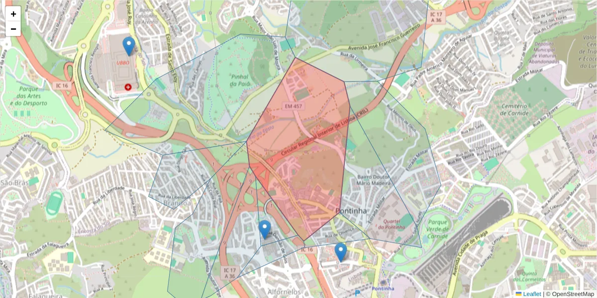 Mapa detalhado do código postal 1675-178 com limites, códigos postais vizinhos e agências dos correios