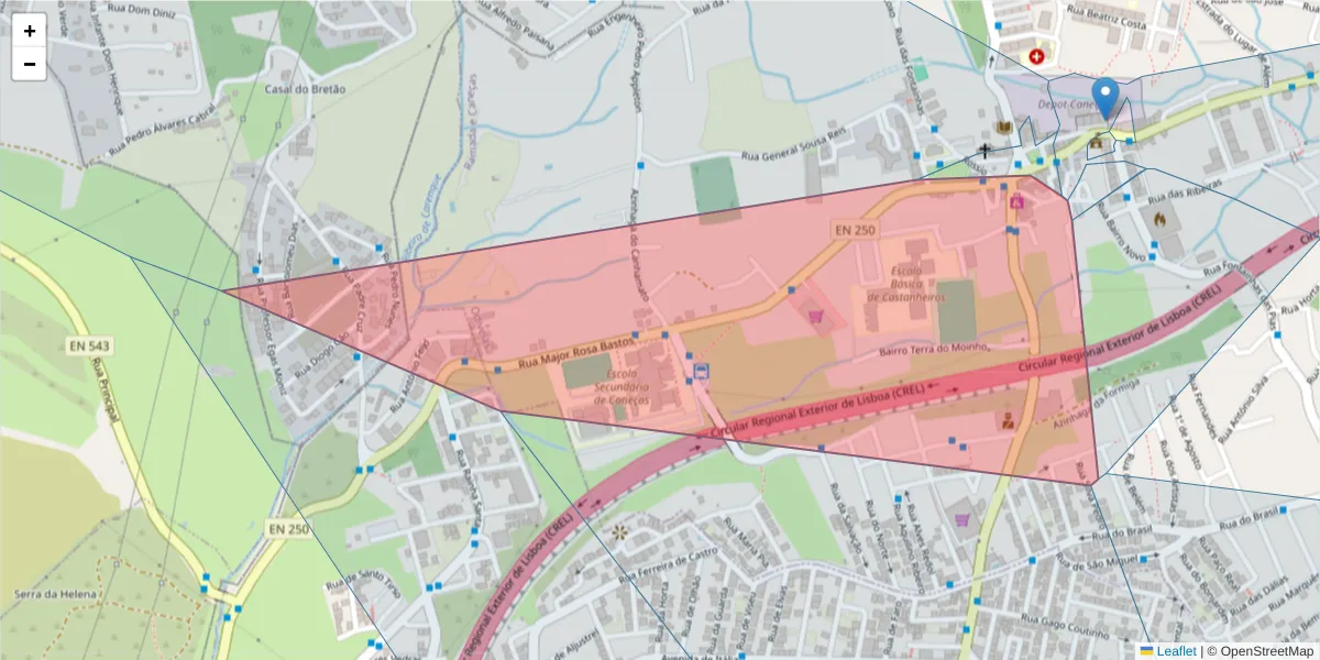 Mapa detalhado do código postal 1685-562 com limites, códigos postais vizinhos e agências dos correios