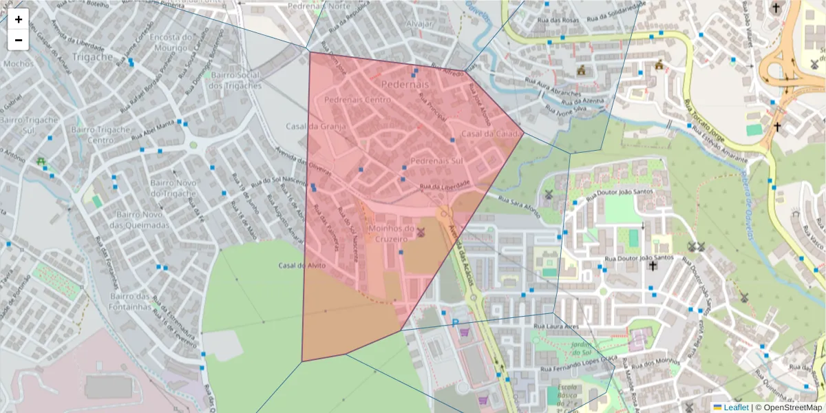 Mapa detalhado do código postal 1685-655 com limites, códigos postais vizinhos e agências dos correios