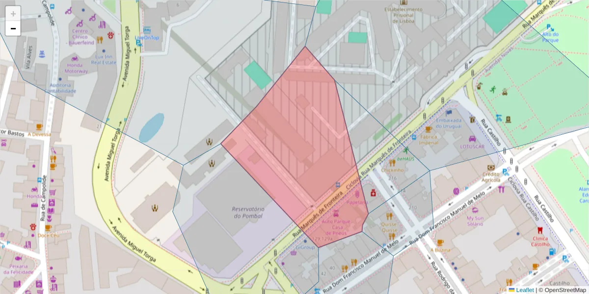Mapa detalhado do código postal 170-293 com limites, códigos postais vizinhos e agências dos correios