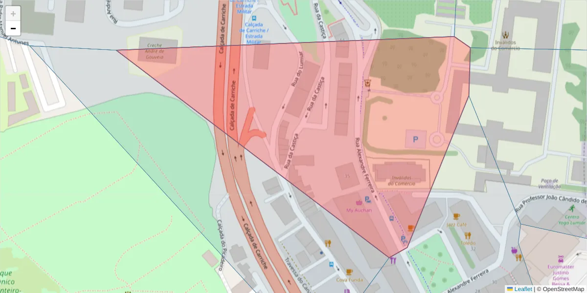 Mapa detalhado do código postal 1750-010 com limites, códigos postais vizinhos e agências dos correios