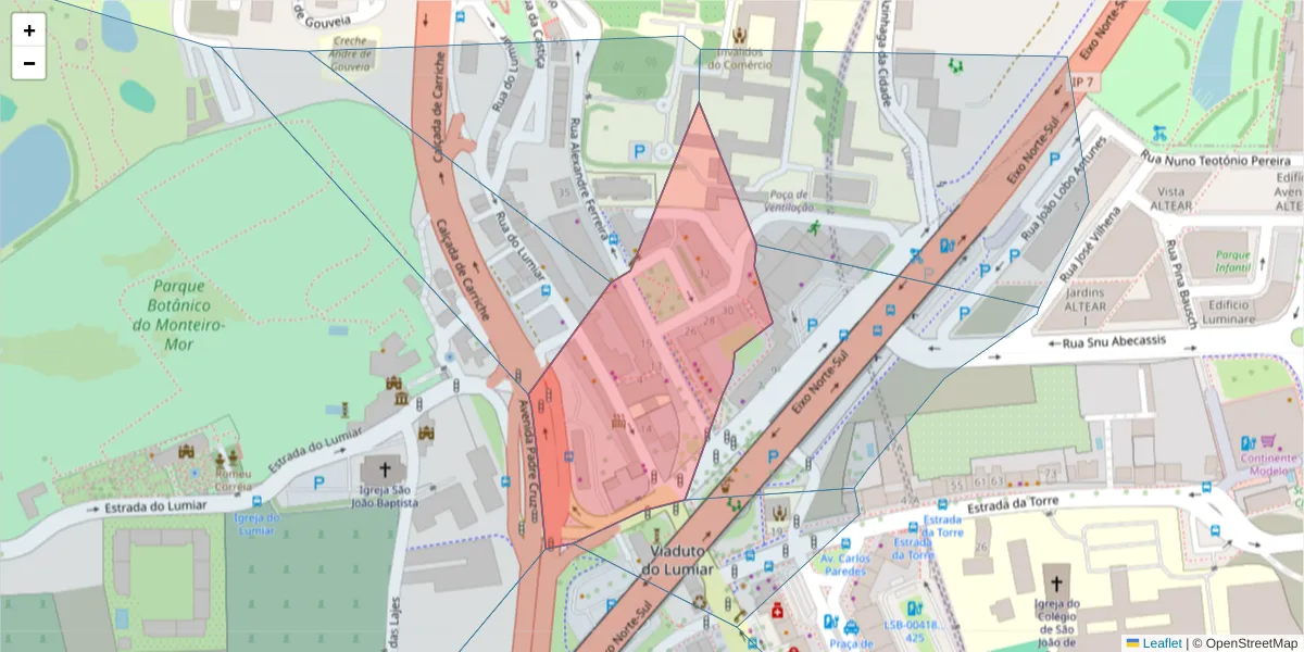 Mapa detalhado do código postal 1750-011 com limites, códigos postais vizinhos e agências dos correios