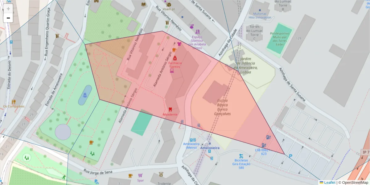 Mapa detalhado do código postal 1750-034 Ameixoeira com limites, códigos postais vizinhos e agências dos correios