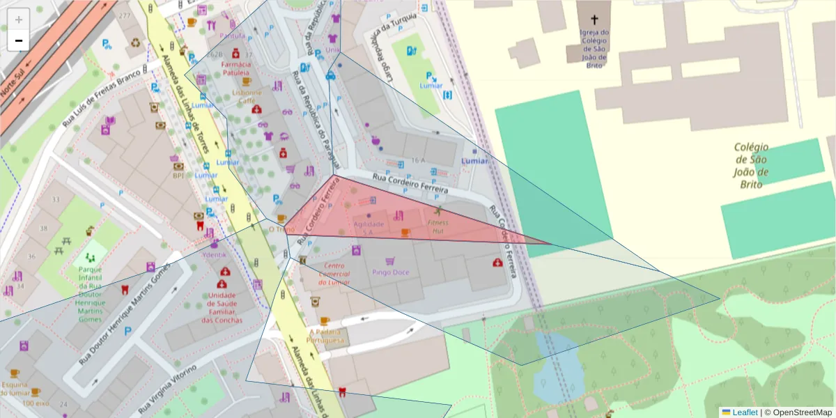 Mapa detalhado do código postal 1750-071 com limites, códigos postais vizinhos e agências dos correios