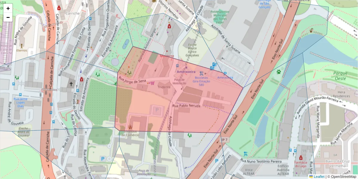 Mapa detalhado do código postal 1750-129 com limites, códigos postais vizinhos e agências dos correios