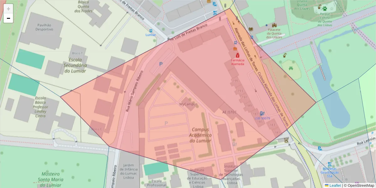 Mapa detalhado do código postal 1750-143 com limites, códigos postais vizinhos e agências dos correios