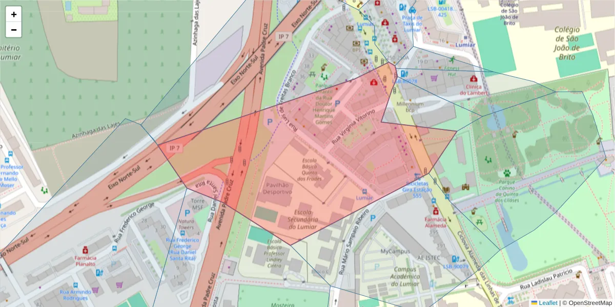 Mapa detalhado do código postal 1750-144 com limites, códigos postais vizinhos e agências dos correios