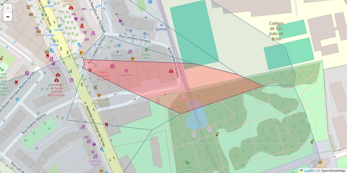 Mapa detalhado do código postal 1750-150 com limites, códigos postais vizinhos e agências dos correios