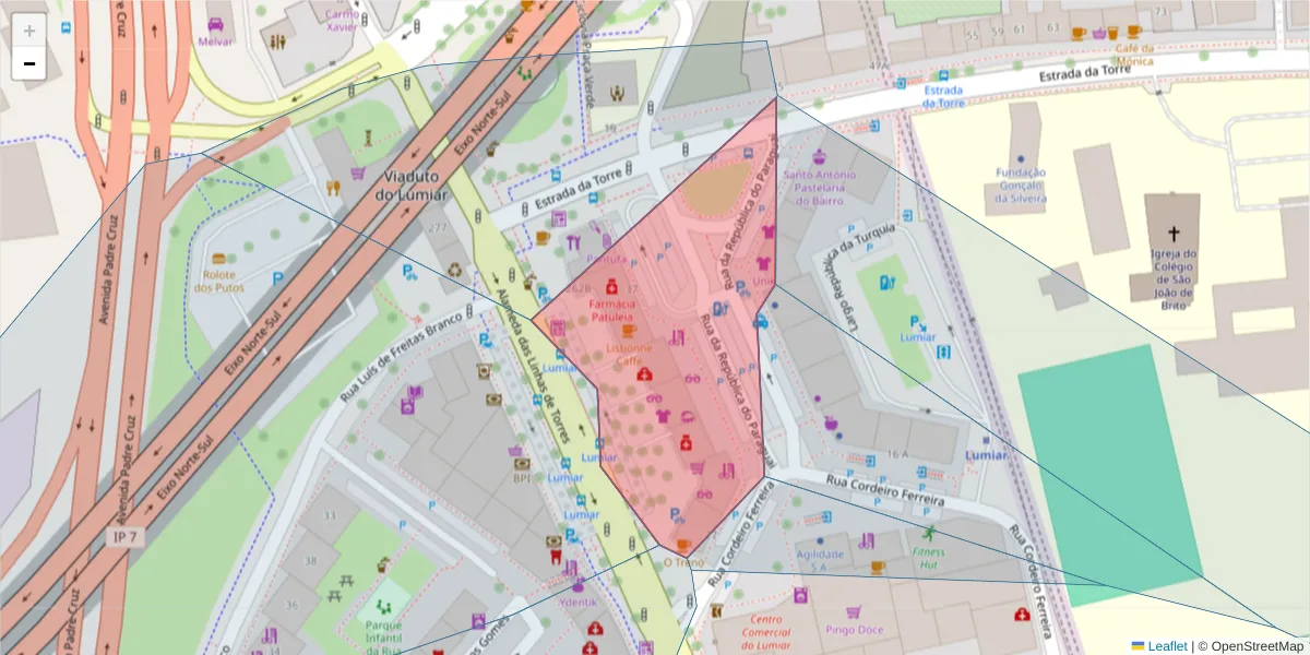 Mapa detalhado do código postal 1750-152 Lumiar com limites, códigos postais vizinhos e agências dos correios