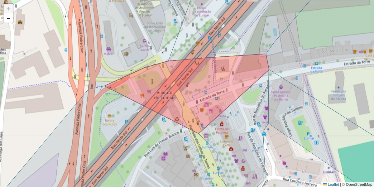 Mapa detalhado do código postal 1750-152 com limites, códigos postais vizinhos e agências dos correios