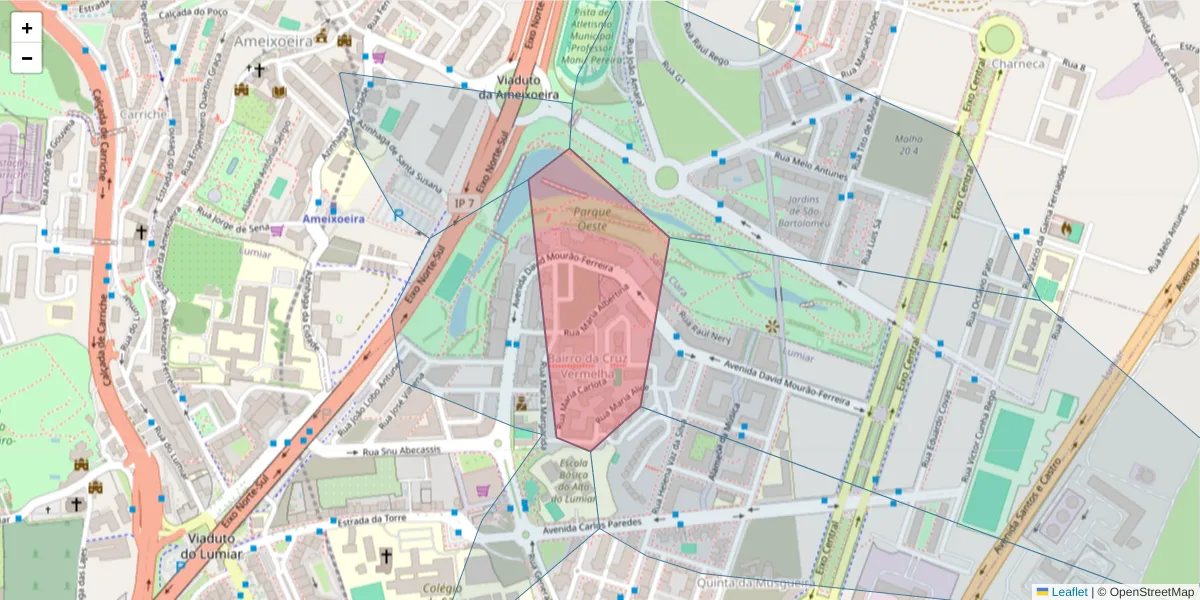 Mapa detalhado do código postal 1750-186 com limites, códigos postais vizinhos e agências dos correios