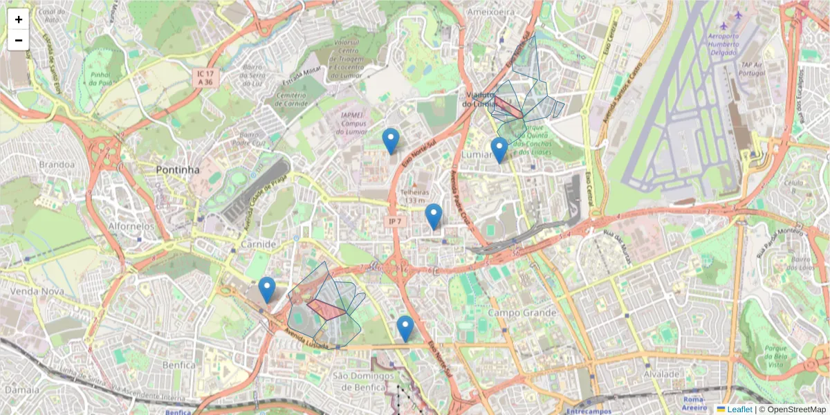Mapa detalhado do código postal 1750-250 com limites, códigos postais vizinhos e agências dos correios