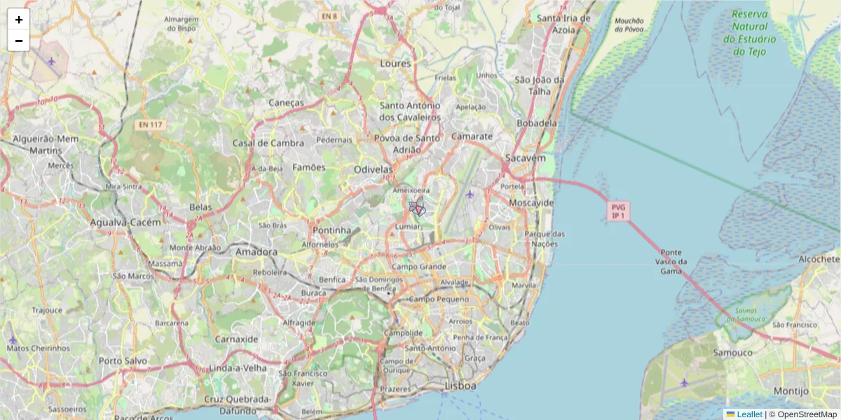 Mapa detalhado do código postal 1750-314 com limites, códigos postais vizinhos e agências dos correios