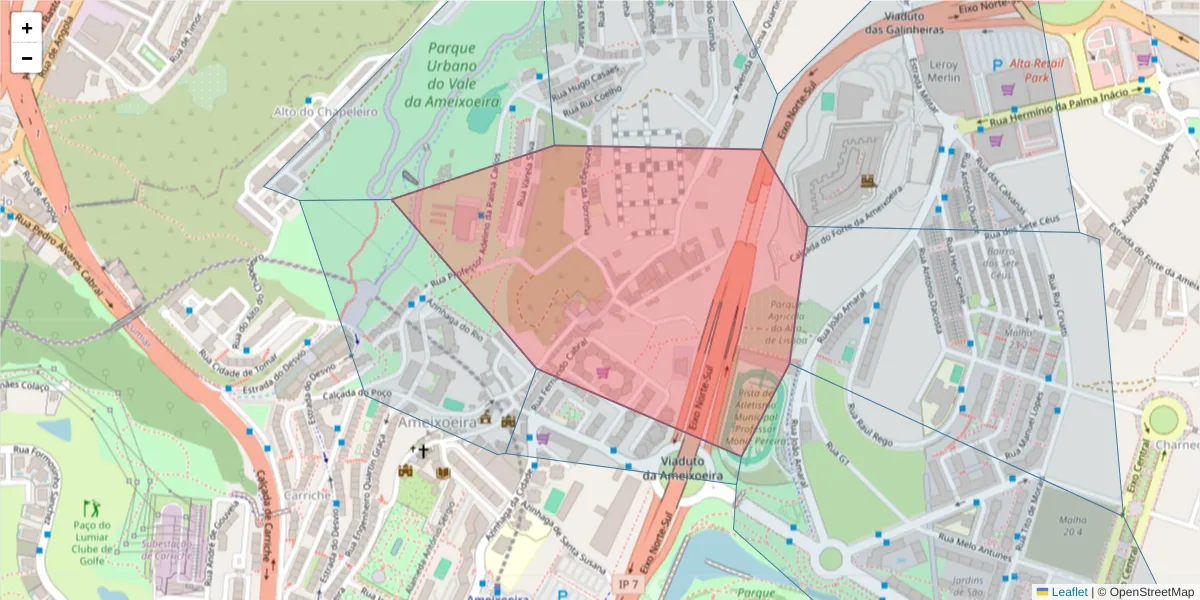 Mapa detalhado do código postal 1750-329 com limites, códigos postais vizinhos e agências dos correios