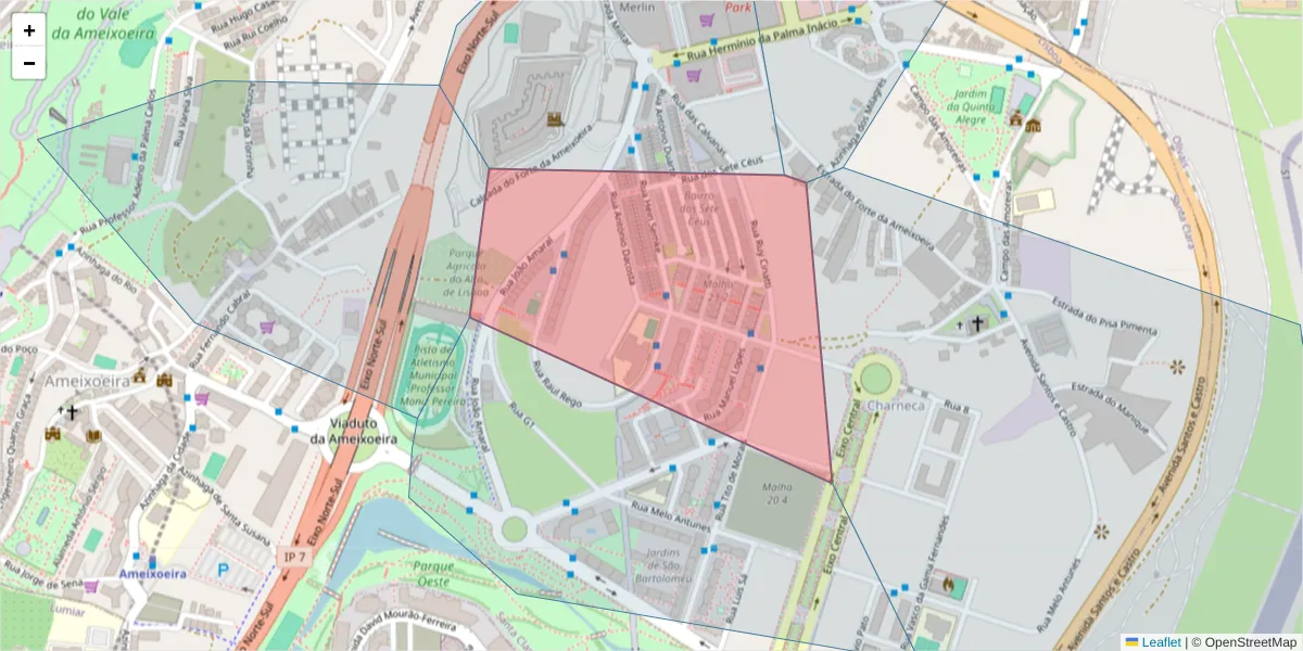 Mapa detalhado do código postal 1750-344 com limites, códigos postais vizinhos e agências dos correios