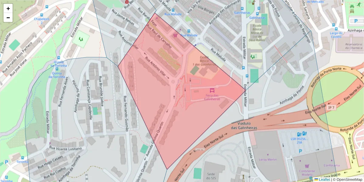 Mapa detalhado do código postal 1750-465 com limites, códigos postais vizinhos e agências dos correios