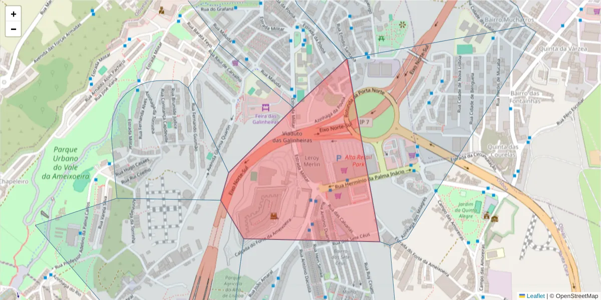Mapa detalhado do código postal 1750-480 com limites, códigos postais vizinhos e agências dos correios