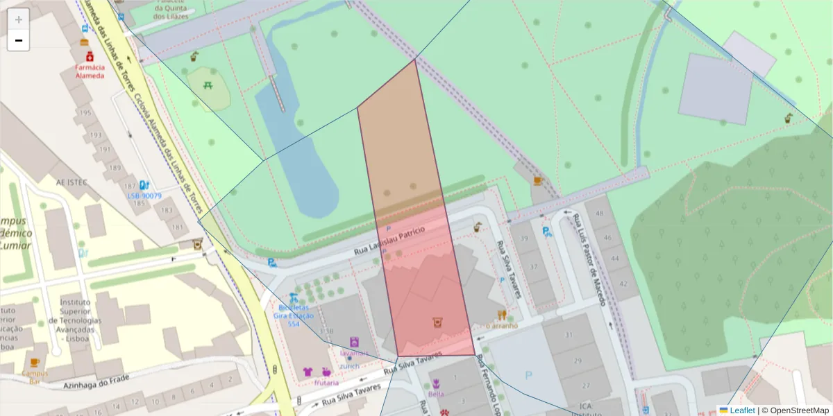 Mapa detalhado do código postal 1750287 com limites, códigos postais vizinhos e agências dos correios