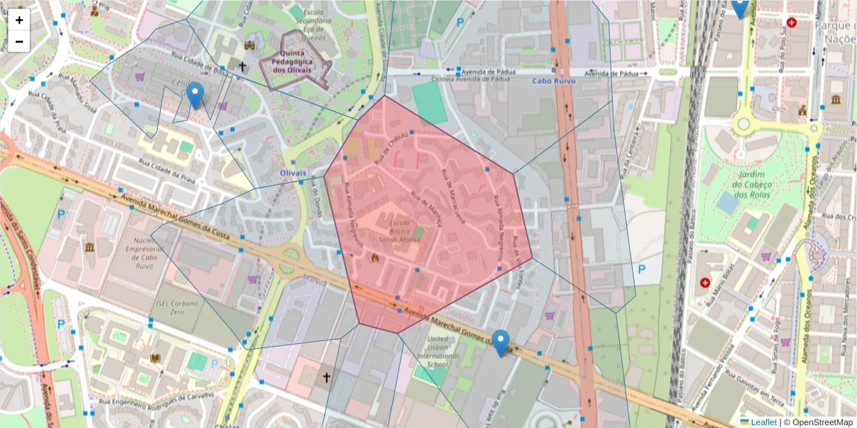 Mapa detalhado do código postal 1800-245 com limites, códigos postais vizinhos e agências dos correios