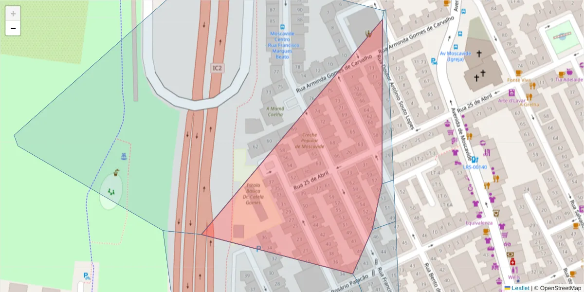 Mapa detalhado do código postal 1885-025 com limites, códigos postais vizinhos e agências dos correios