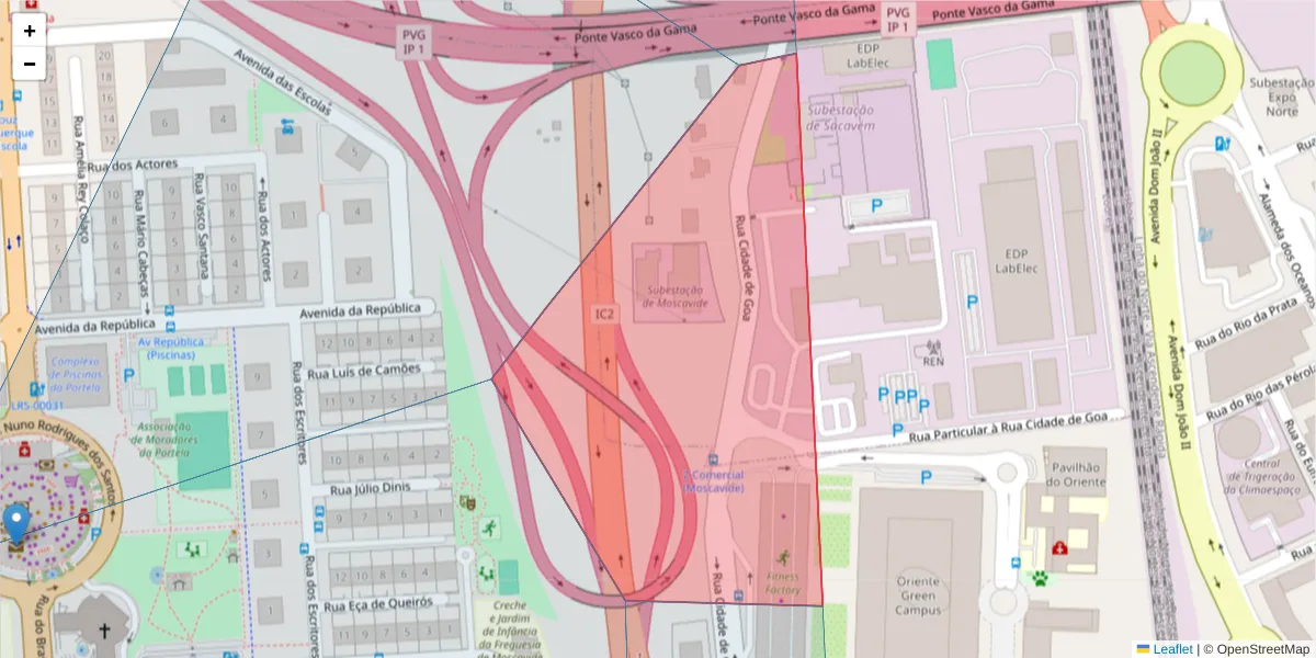 Mapa detalhado do código postal 1885-086 com limites, códigos postais vizinhos e agências dos correios