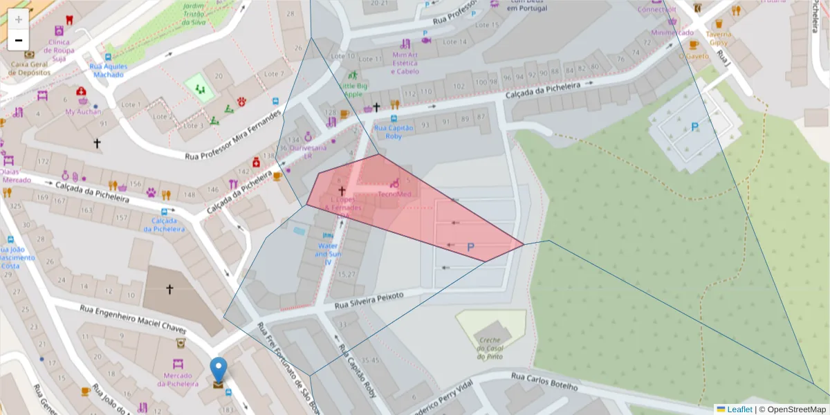 Mapa detalhado do código postal 1900-110 com limites, códigos postais vizinhos e agências dos correios