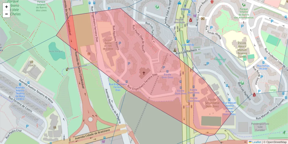 Mapa detalhado do código postal 1900-117 com limites, códigos postais vizinhos e agências dos correios