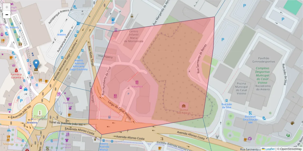 Mapa detalhado do código postal 1900-142 com limites, códigos postais vizinhos e agências dos correios