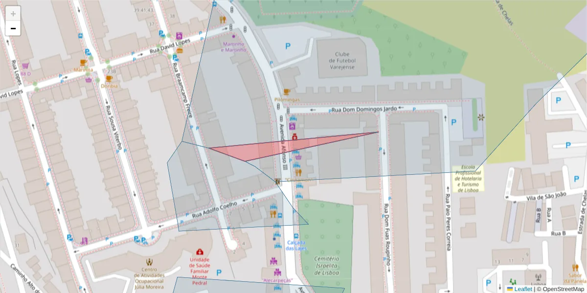 Mapa detalhado do código postal 1900-185 com limites, códigos postais vizinhos e agências dos correios