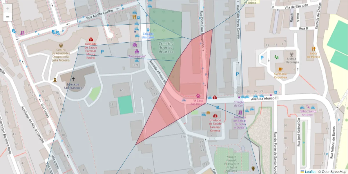 Mapa detalhado do código postal 1900-191 com limites, códigos postais vizinhos e agências dos correios