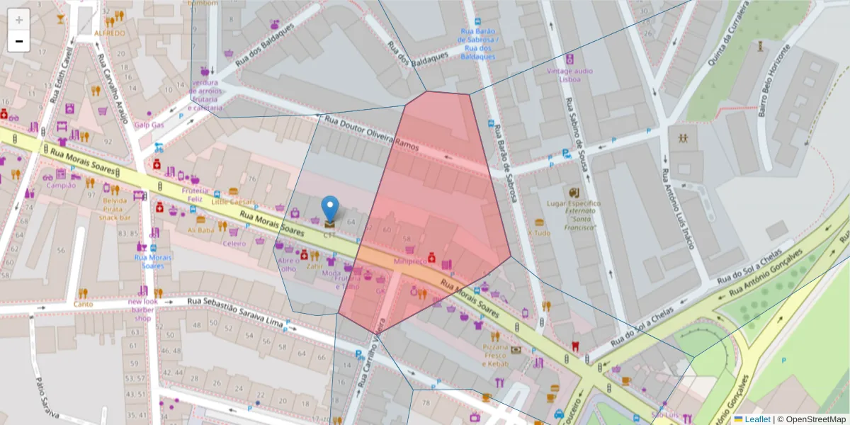Mapa detalhado do código postal 1900-348 São João com limites, códigos postais vizinhos e agências dos correios