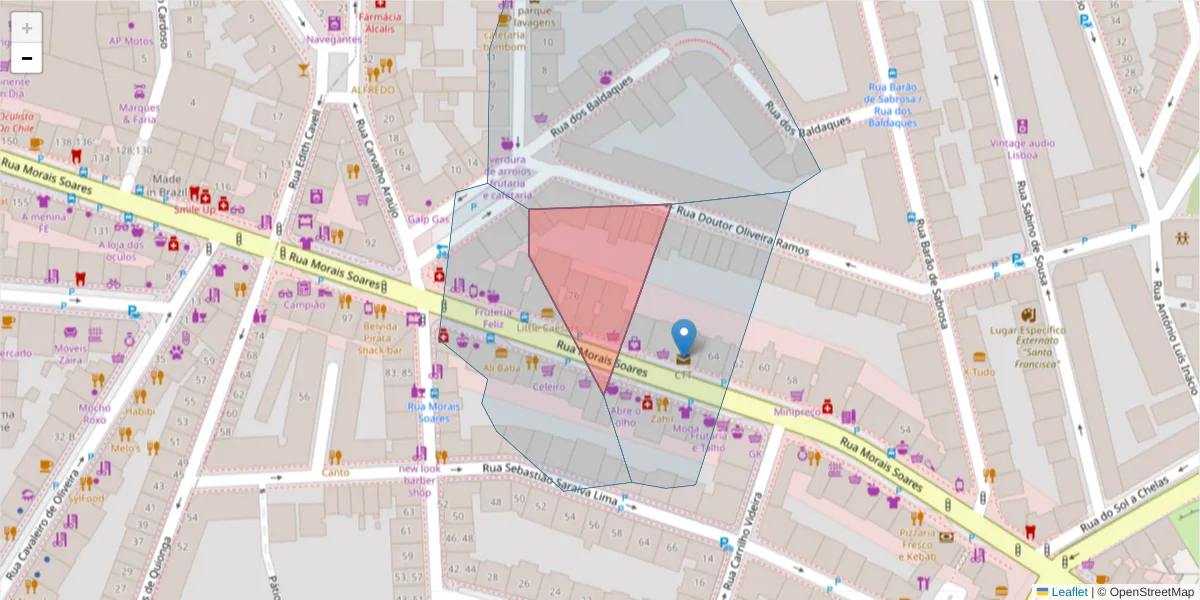 Mapa detalhado do código postal 1900-348 com limites, códigos postais vizinhos e agências dos correios