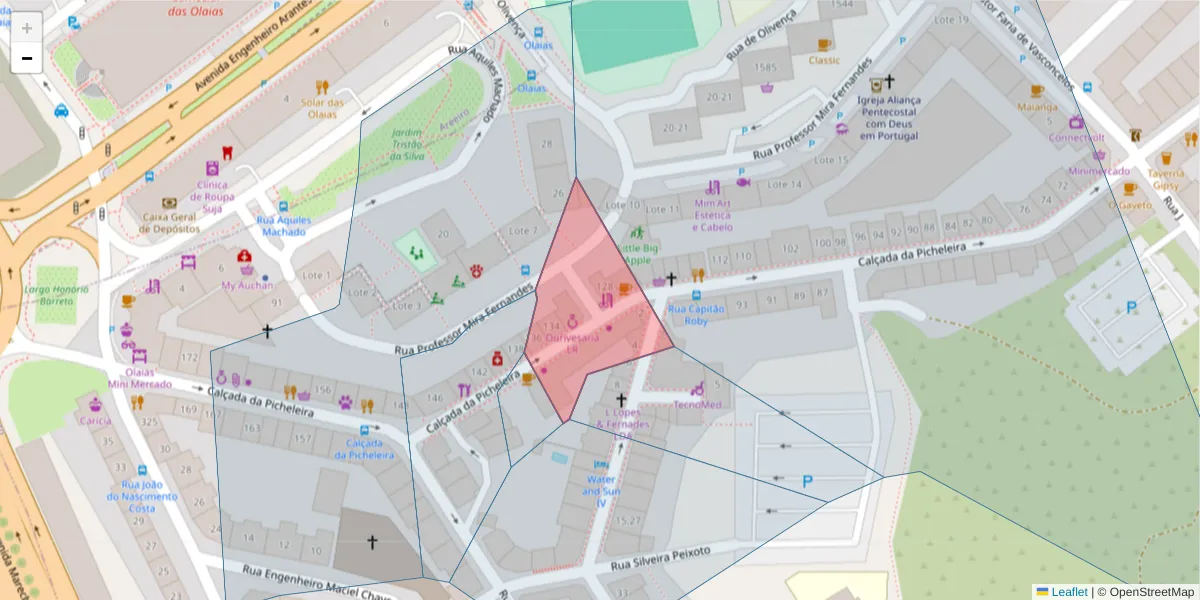Mapa detalhado do código postal 1900-369 com limites, códigos postais vizinhos e agências dos correios