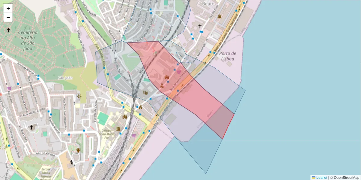 Mapa detalhado do código postal 1900-440 com limites, códigos postais vizinhos e agências dos correios