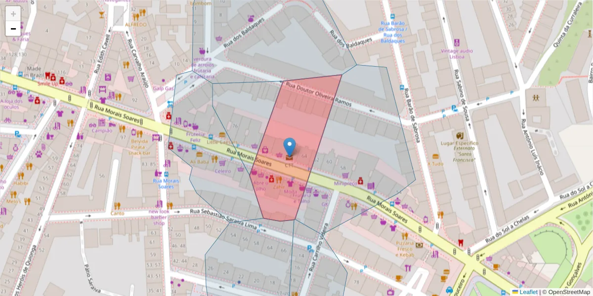Mapa detalhado do código postal 1900-998 com limites, códigos postais vizinhos e agências dos correios