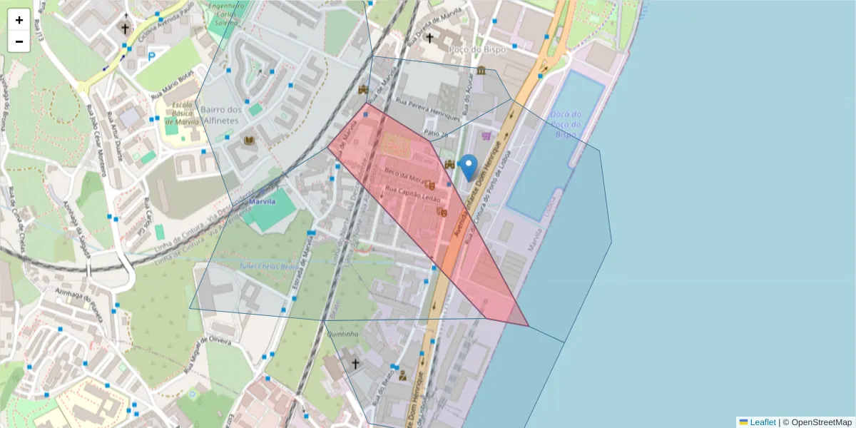Mapa detalhado do código postal 1950-049 com limites, códigos postais vizinhos e agências dos correios