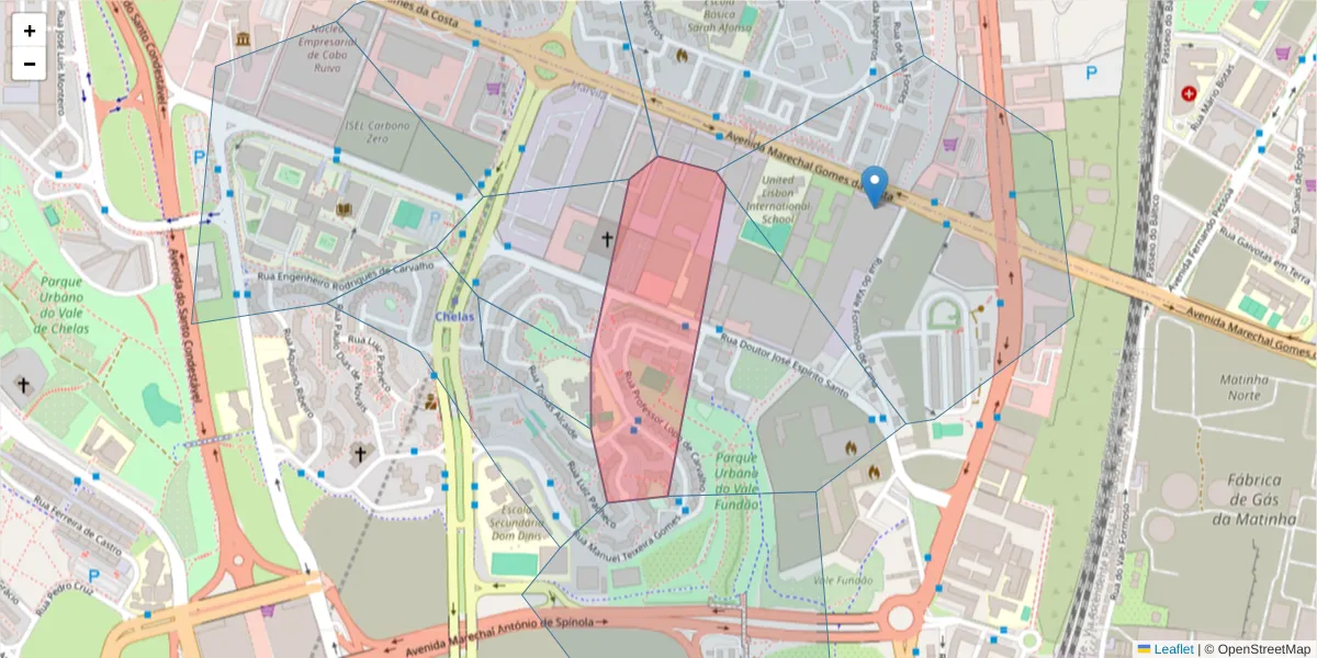 Mapa detalhado do código postal 1950-211 com limites, códigos postais vizinhos e agências dos correios