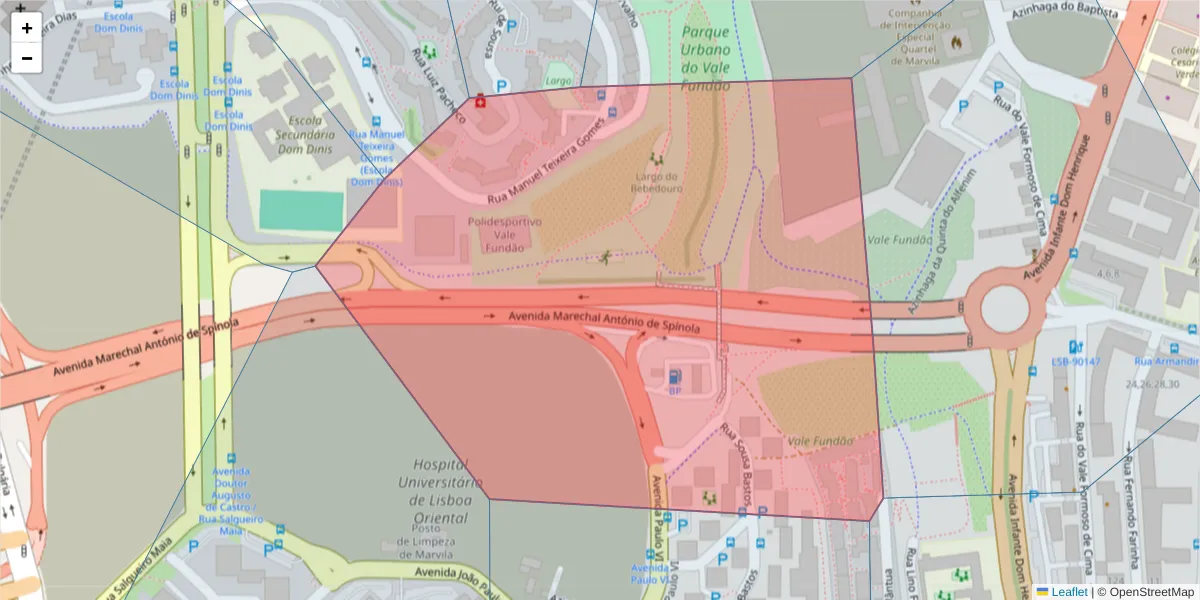 Mapa detalhado do código postal 1950-380 com limites, códigos postais vizinhos e agências dos correios