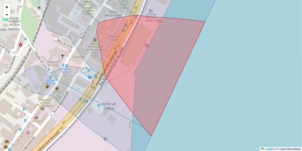 Mapa detalhado do código postal 1950-406 com limites, códigos postais vizinhos e agências dos correios