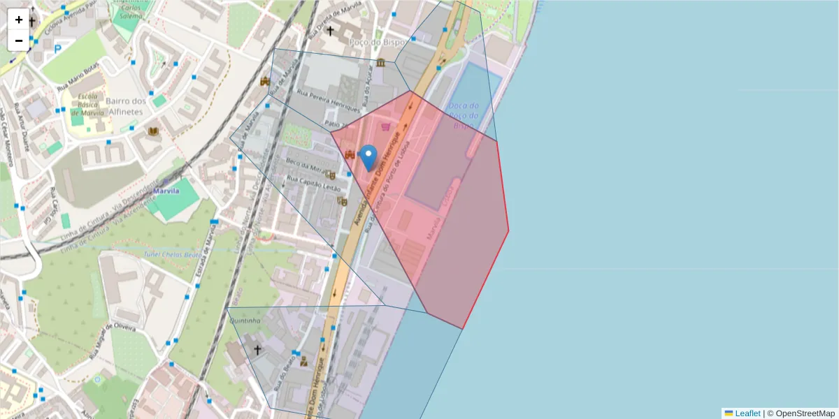 Mapa detalhado do código postal 1950-408 com limites, códigos postais vizinhos e agências dos correios