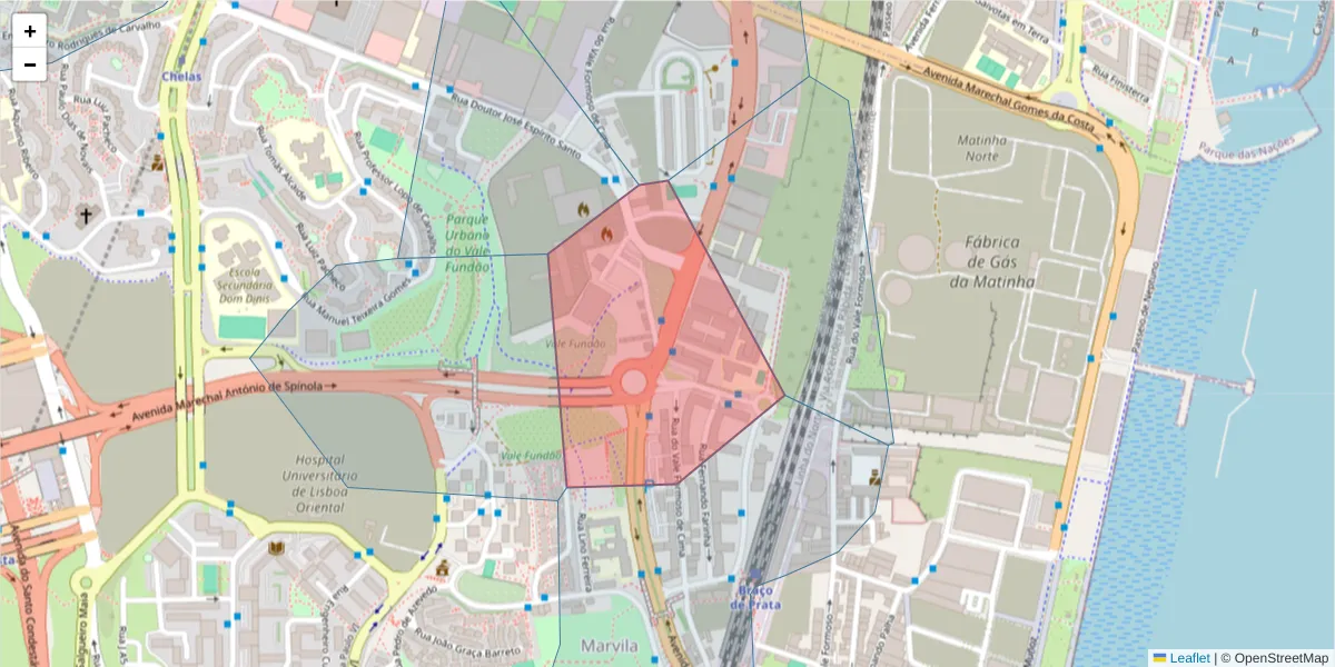 Mapa detalhado do código postal 1950-449 com limites, códigos postais vizinhos e agências dos correios