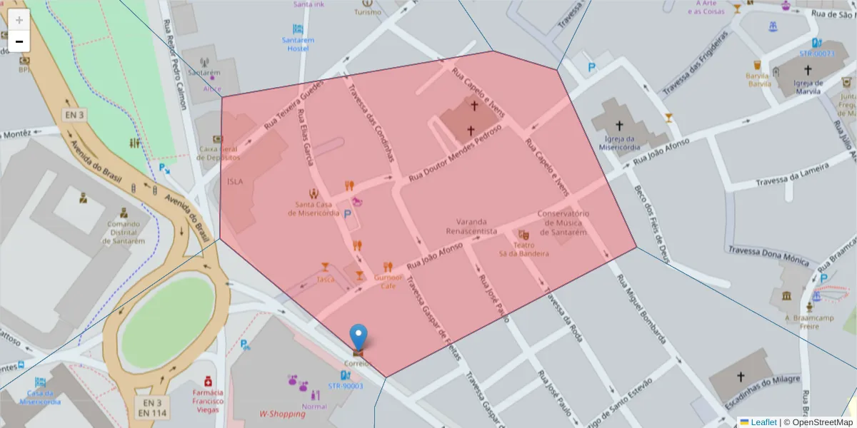 Mapa detalhado do código postal 2000-051 com limites, códigos postais vizinhos e agências dos correios