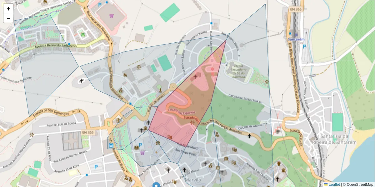 Mapa detalhado do código postal 2000-134 com limites, códigos postais vizinhos e agências dos correios