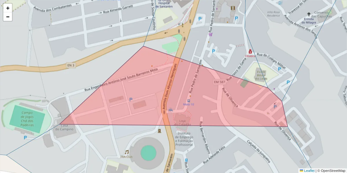 Mapa detalhado do código postal 2000-179 com limites, códigos postais vizinhos e agências dos correios