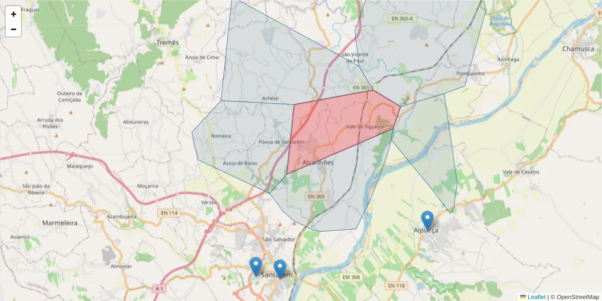 Mapa detalhado do código postal 2000 com limites, códigos postais vizinhos e agências dos correios